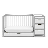 Pebble gray and white crib and changer with drawer in toddler bed conversion