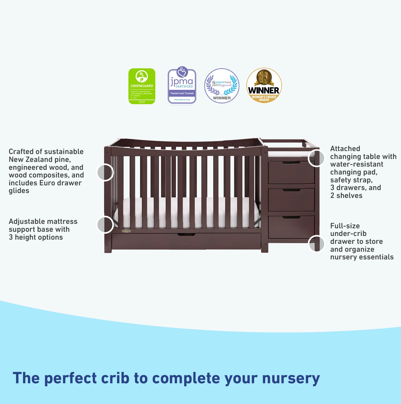 Graco® Remi 4-in-1 Convertible Crib & Changer with Drawer.