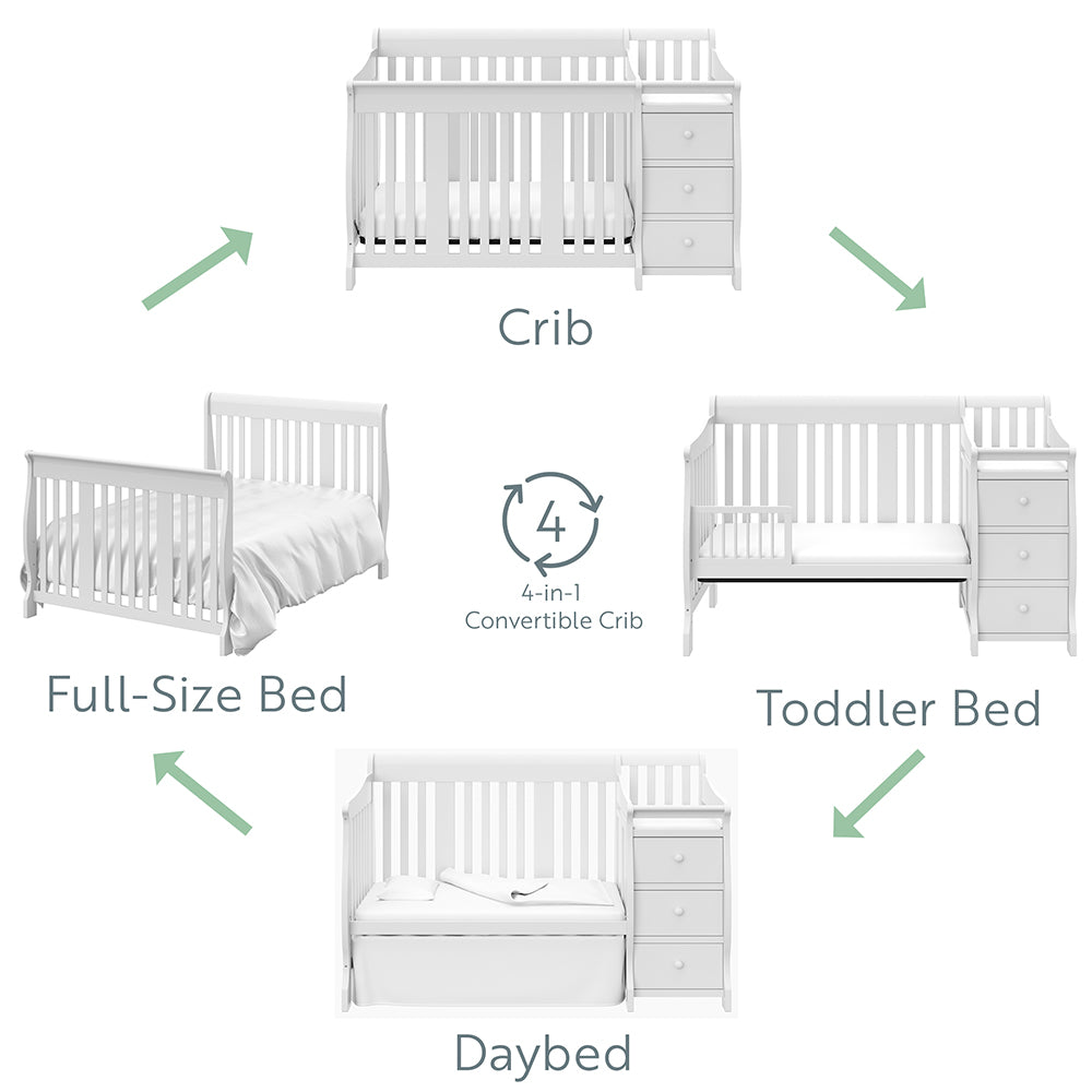 White crib with changer conversions graphic 