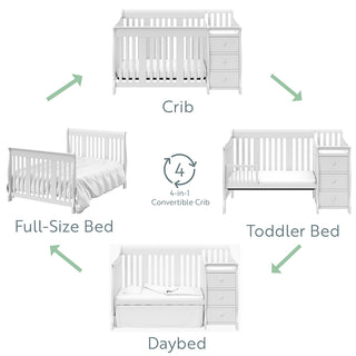 White crib with changer conversions graphic 