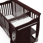 Close-up view of espresso crib and changer