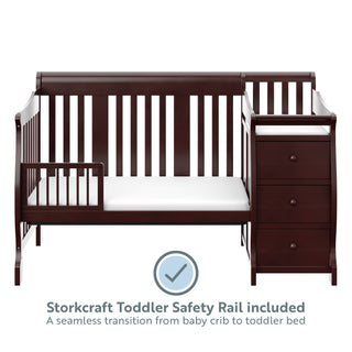 espresso crib in toddler bed conversion with one safety guardrail graphic 