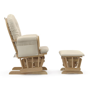 natural glider and ottoman with beige cushions side view