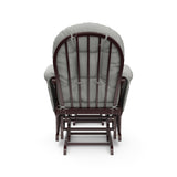 espresso glider and ottoman with light gray cushions back view
