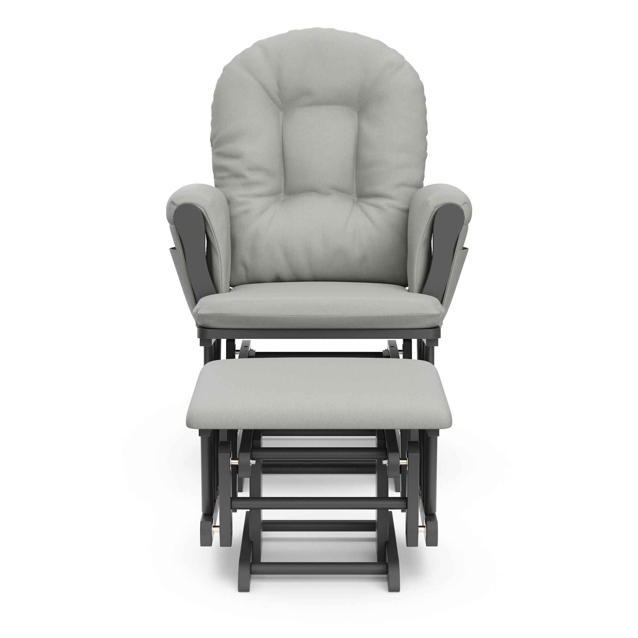 gray glider and ottoman with light gray cushions front view