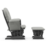 gray glider and ottoman with light gray cushions side view