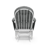 white glider with gray cushions back view