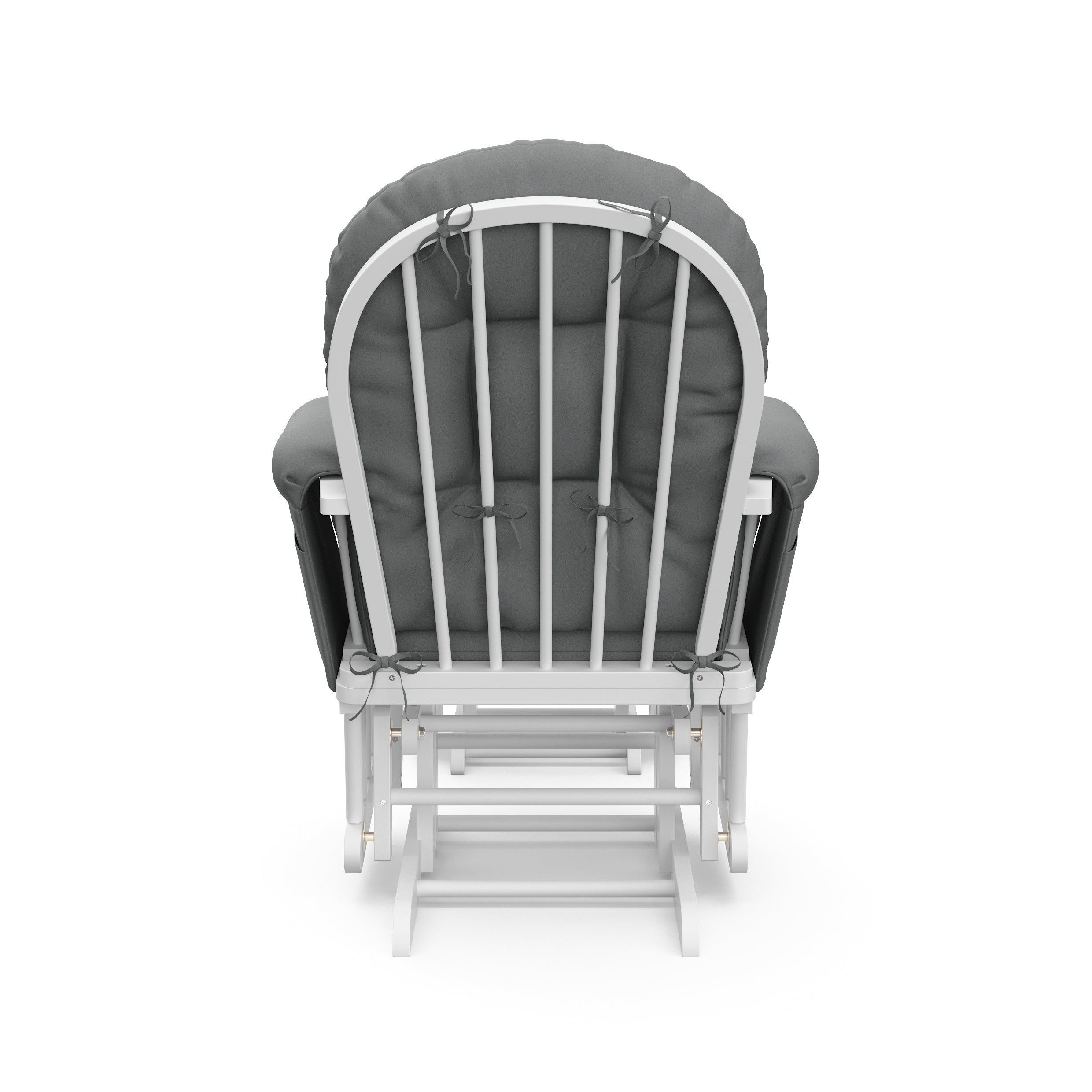 white glider with gray cushions back view