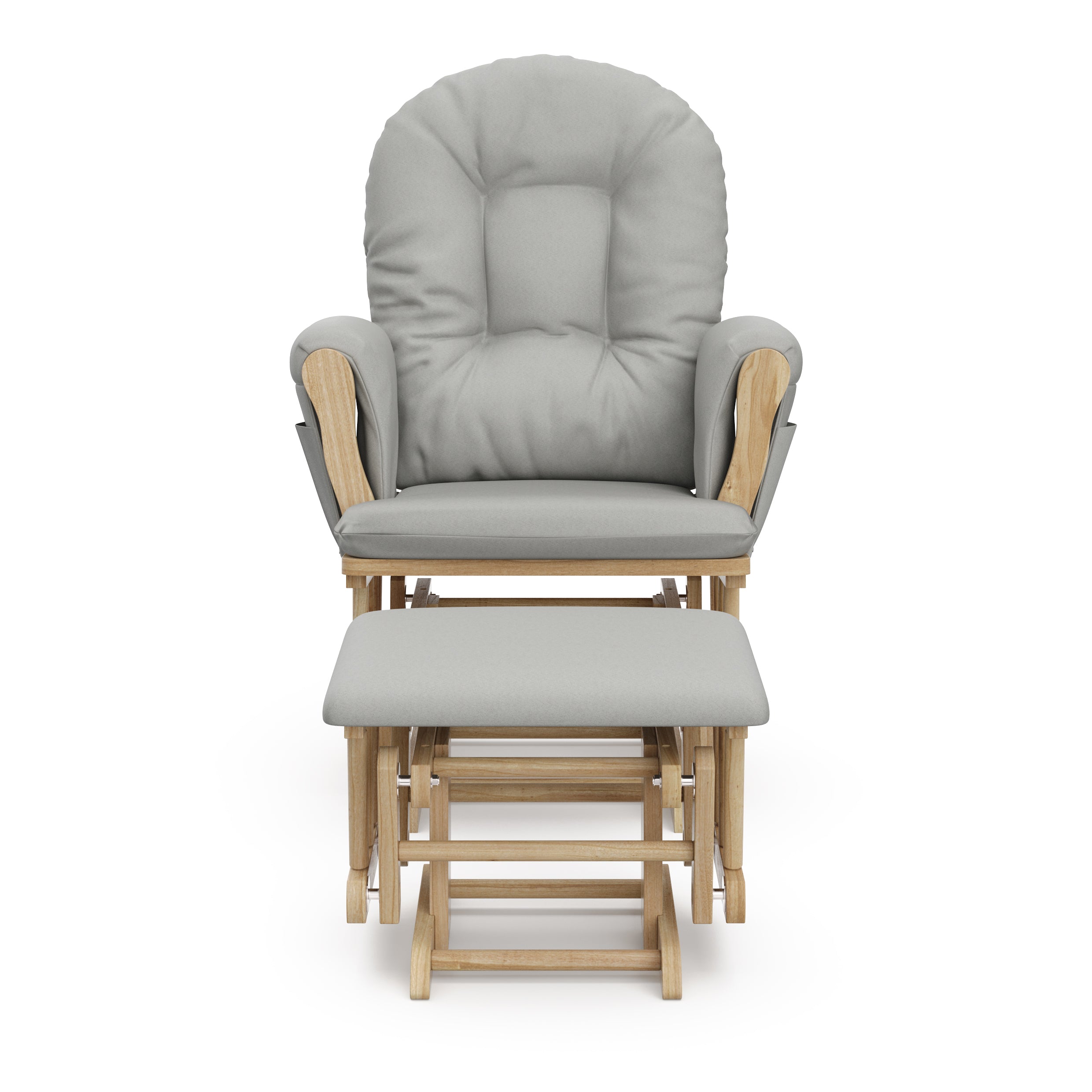 natural glider and ottoman with gray cushions  front view