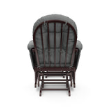 espresso glider and ottoman with gray cushions back view