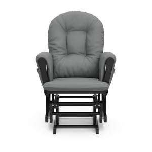 black glider with gray cushions front view
