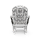 white glider with gray chevron cushions back view