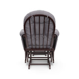 espresso glider and ottoman with gray swirl cushions back view