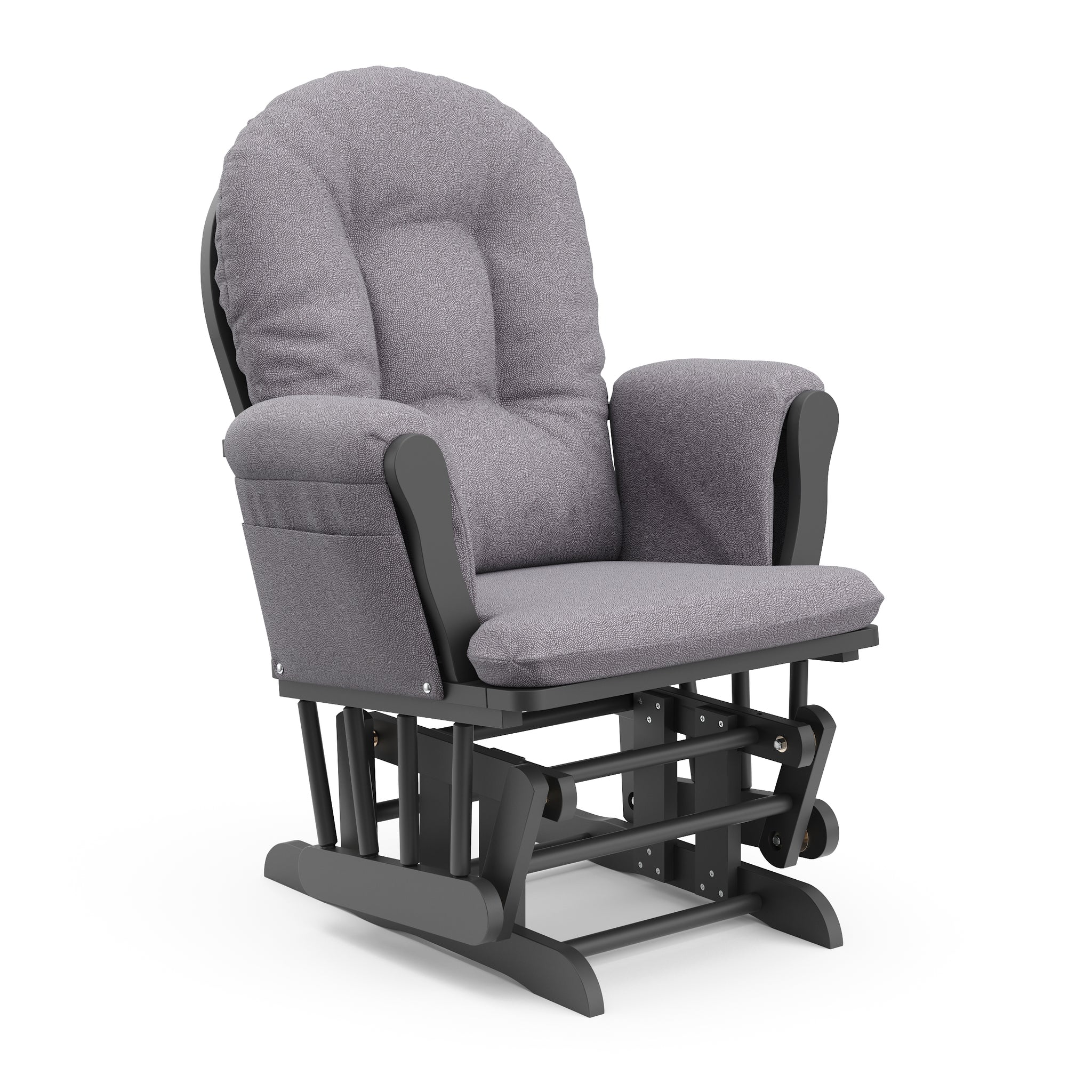 gray glider with slate gray cushions angled view