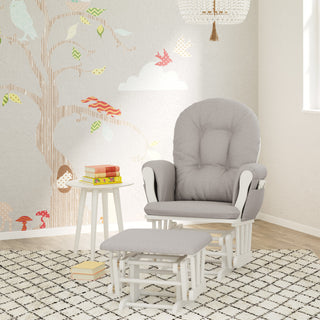 white glider with taupe swirl cushions in nursery