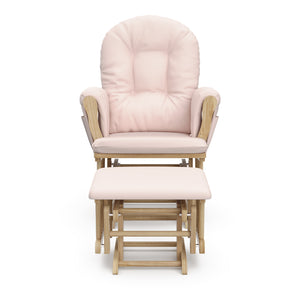 natural glider and ottoman with pink cushions front view