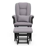 black glider and ottoman with gray swirl cushions