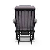 black glider and ottoman with gray swirl cushions back view
