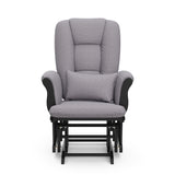 black glider with gray swirl cushions