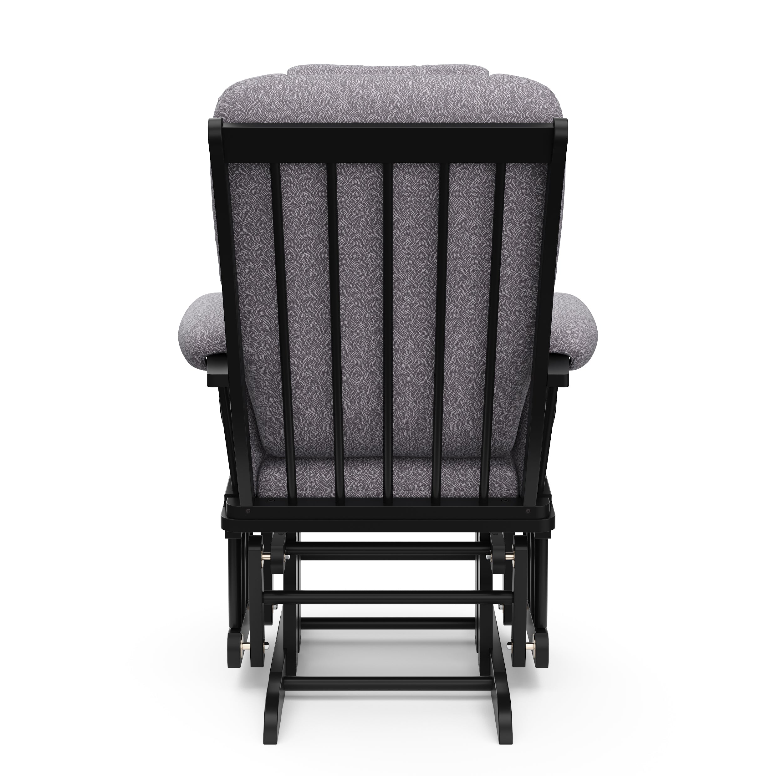 black glider with gray swirl cushions back view