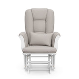white glider with taupe swirl cushions