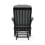 black glider and ottoman with gray cushions back view