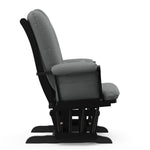black glider with gray cushions side view
