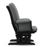 black glider with gray cushions side view