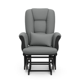 black glider with gray cushions 