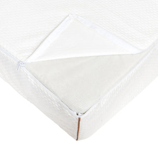 Close-up view of unzipped baby mattress cover