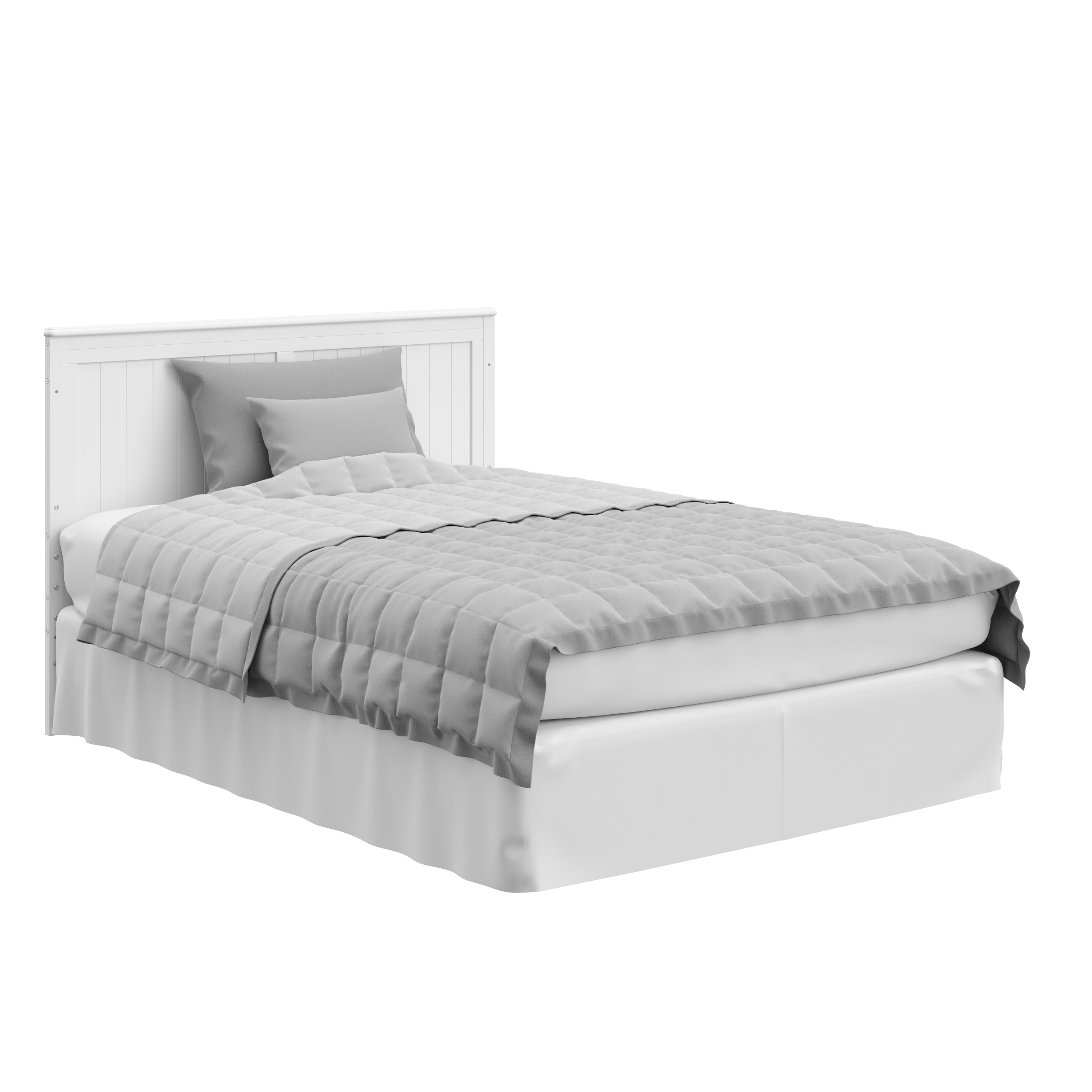 White crib and changer with drawer in full-size bed with headboard conversion