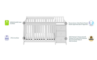 White crib and changer with award graphic 