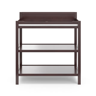 Front view of espresso changing table with two open shelves