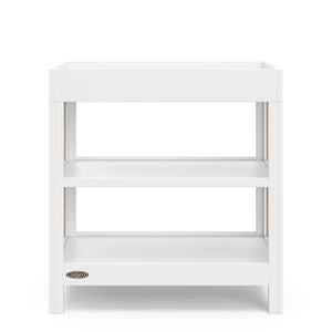 front view white with driftwood changing table with two shelves