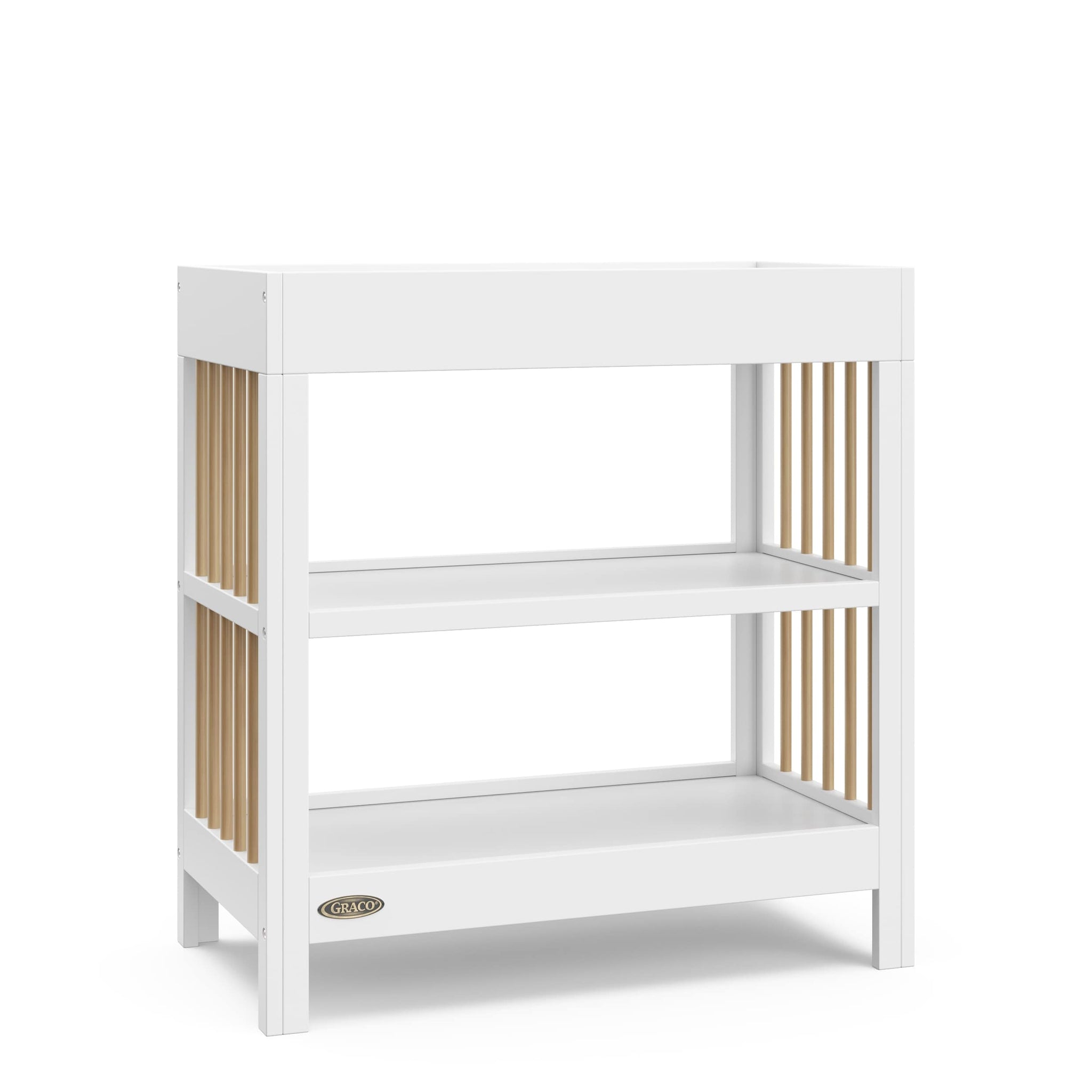 white with driftwood changing table with two shelves