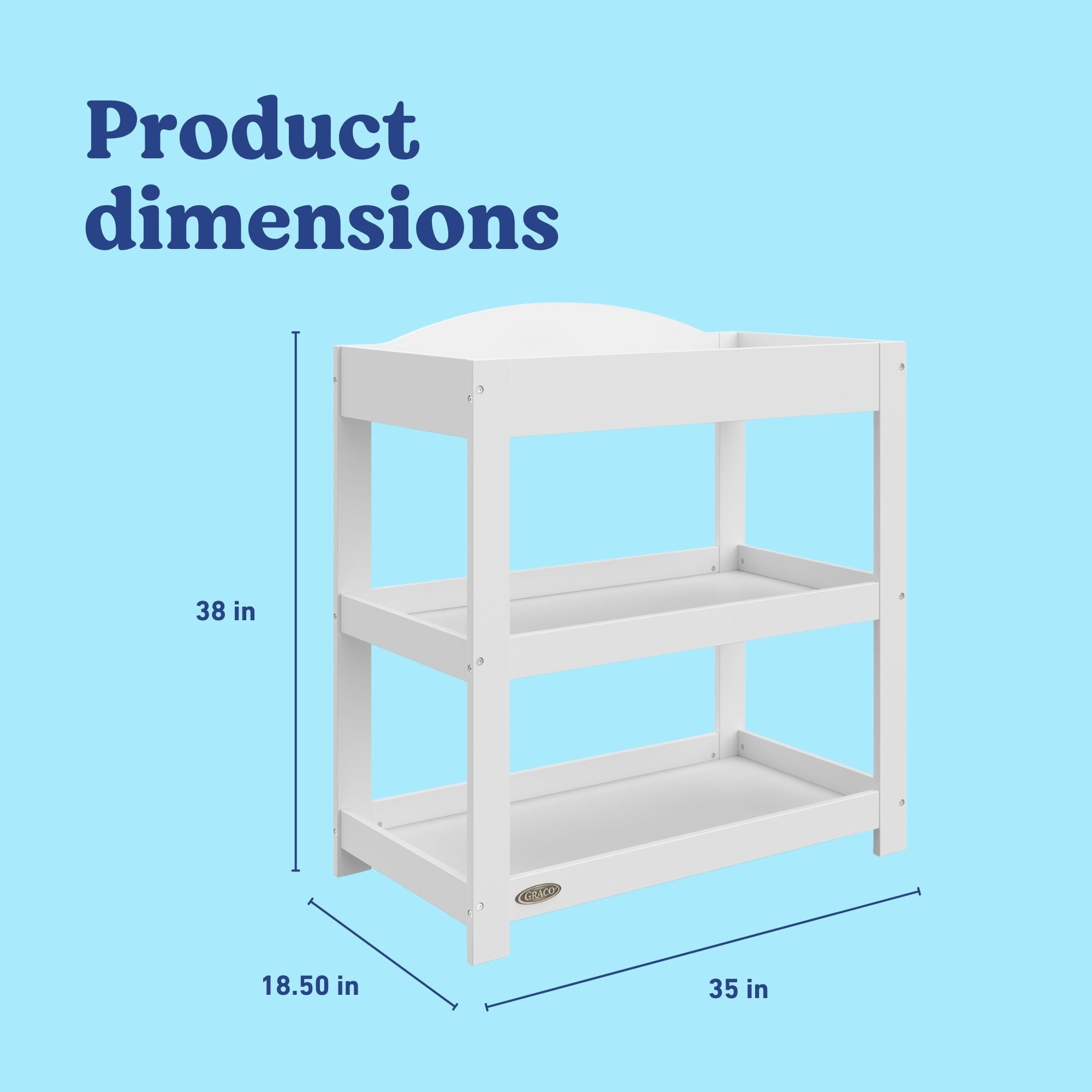 Graco white customizable changing table dimensions callout