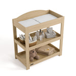 Customizable driftwood changing table with baby items on both shelves top view