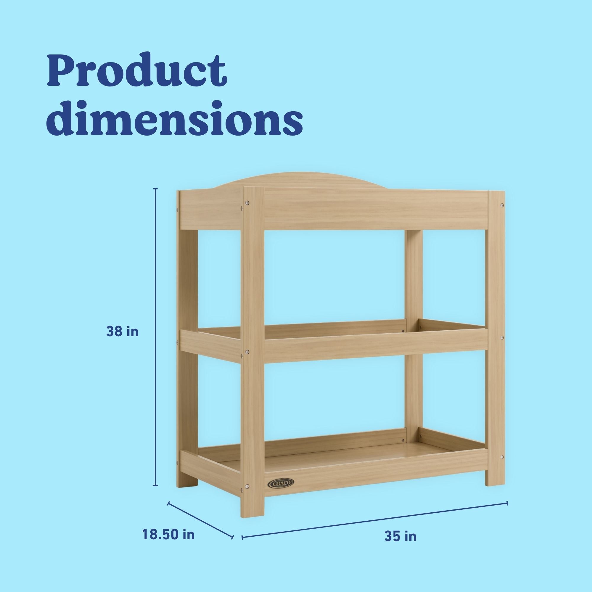 Graco driftwood customizable changing table dimensions callout