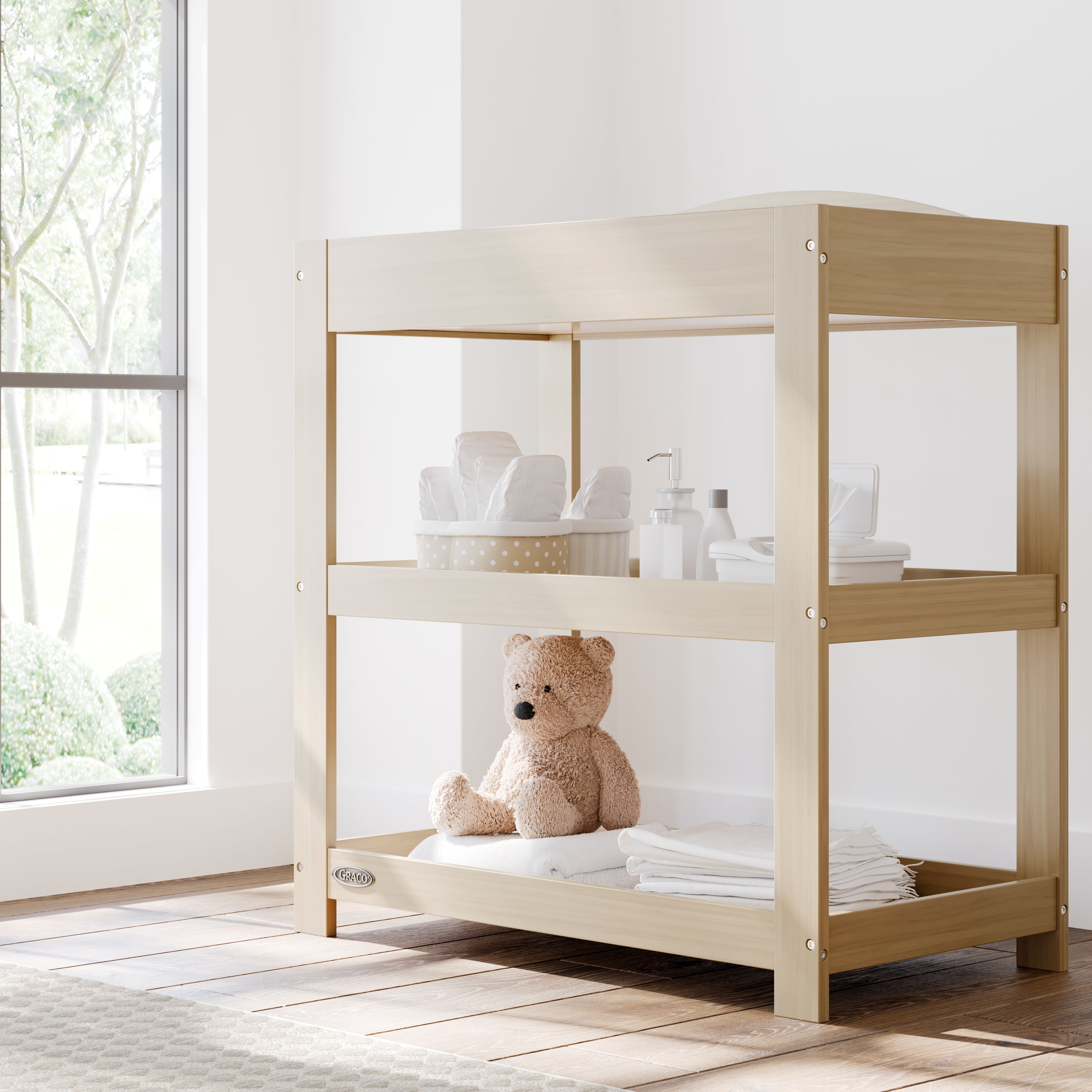 Customizable driftwood changing table in nursery