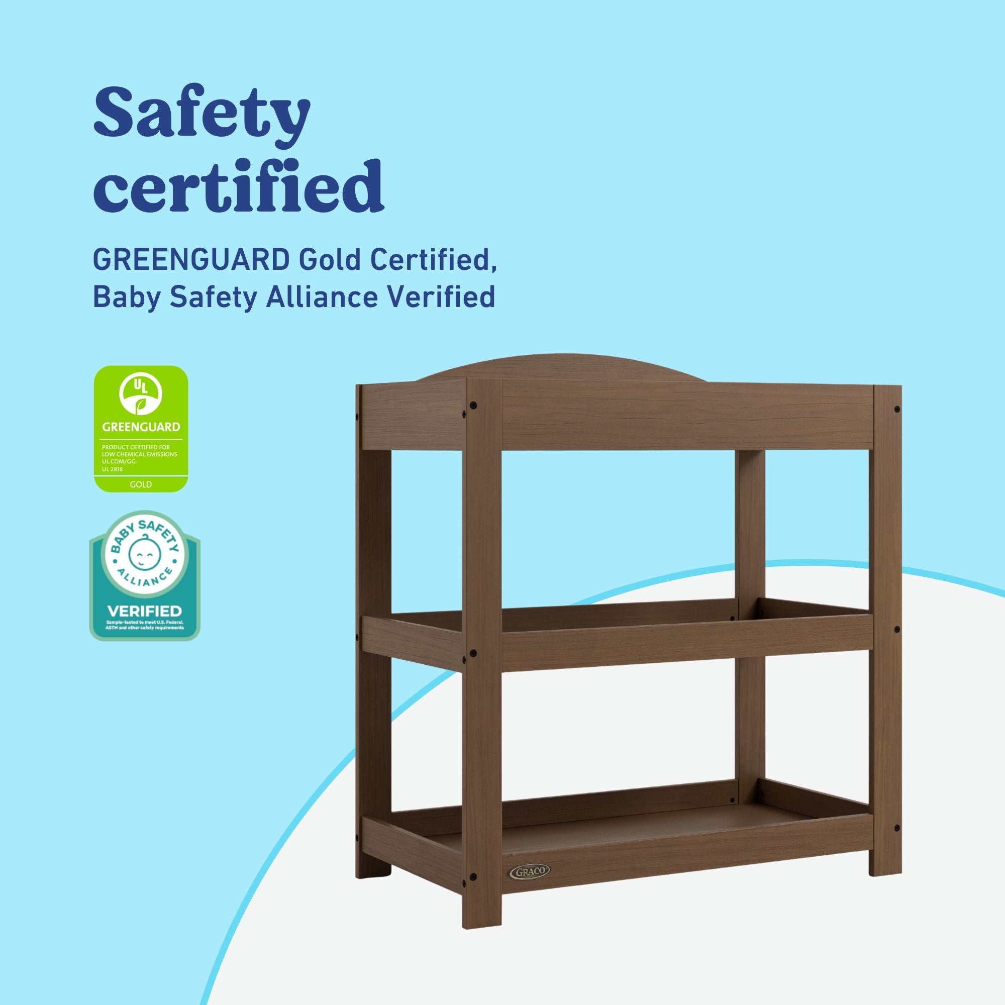 Graco hazelnut customizable changing table certifications callout