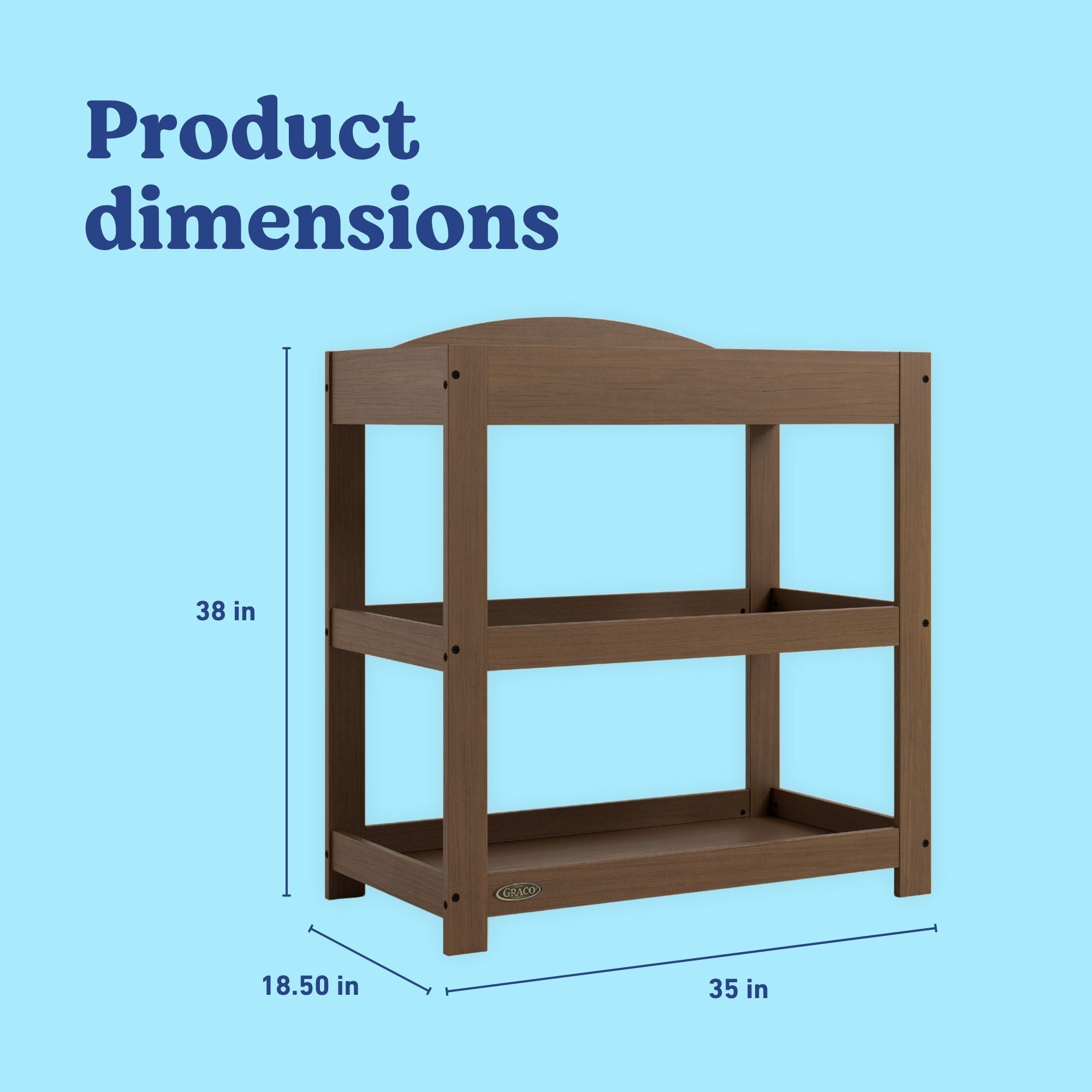 Graco hazelnut customizable changing table dimensions callout