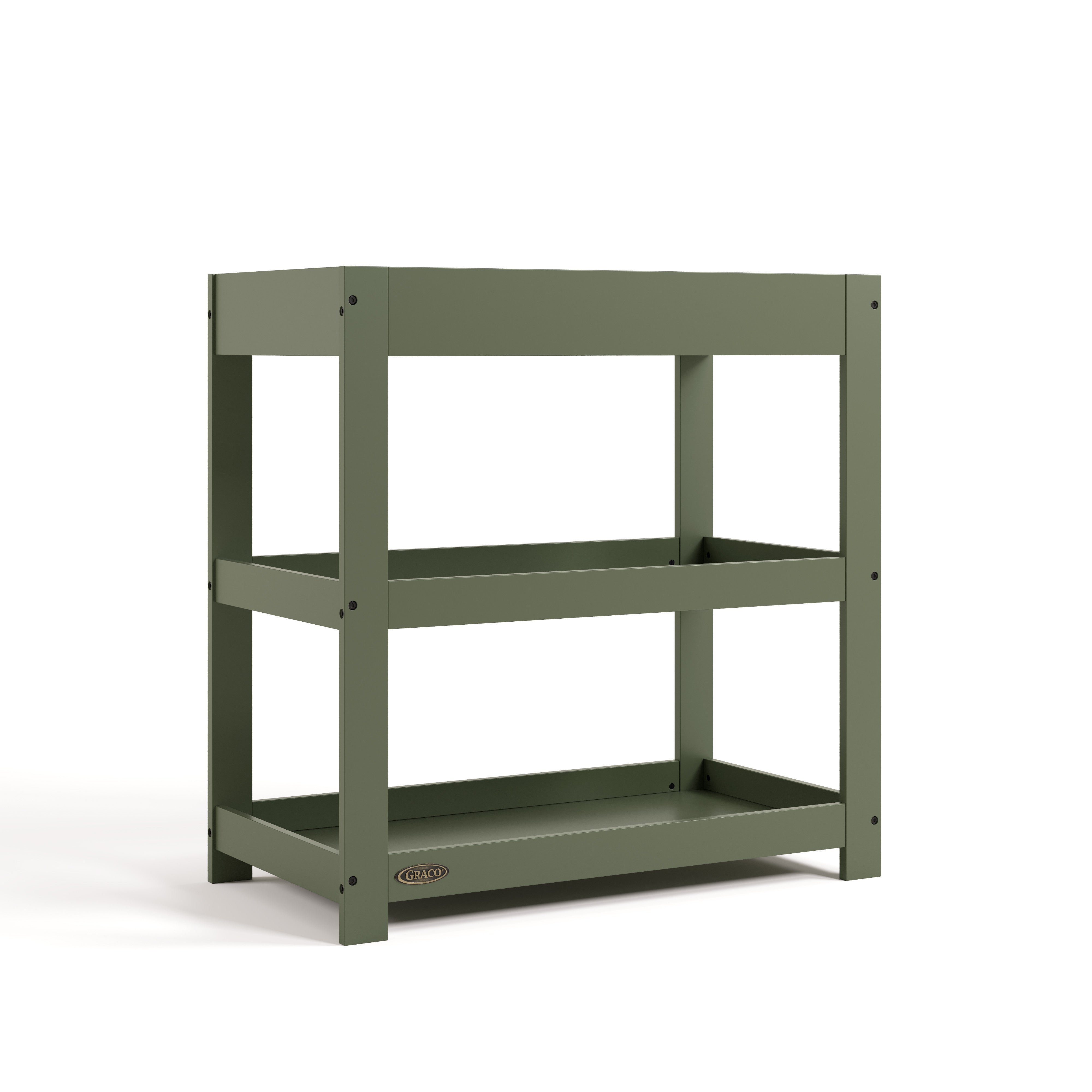 Customizable olive changing table without curved headboard angle view 