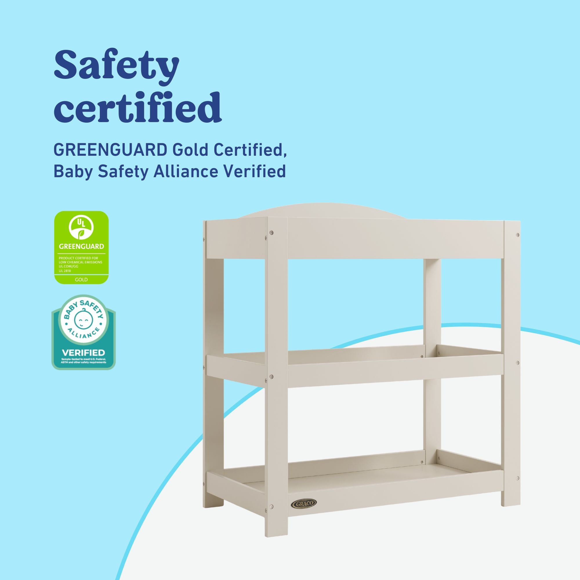 Graco frosted oat customizable changing table certifications callout