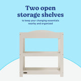 Graco frosted oat customizable changing table open shelves callout