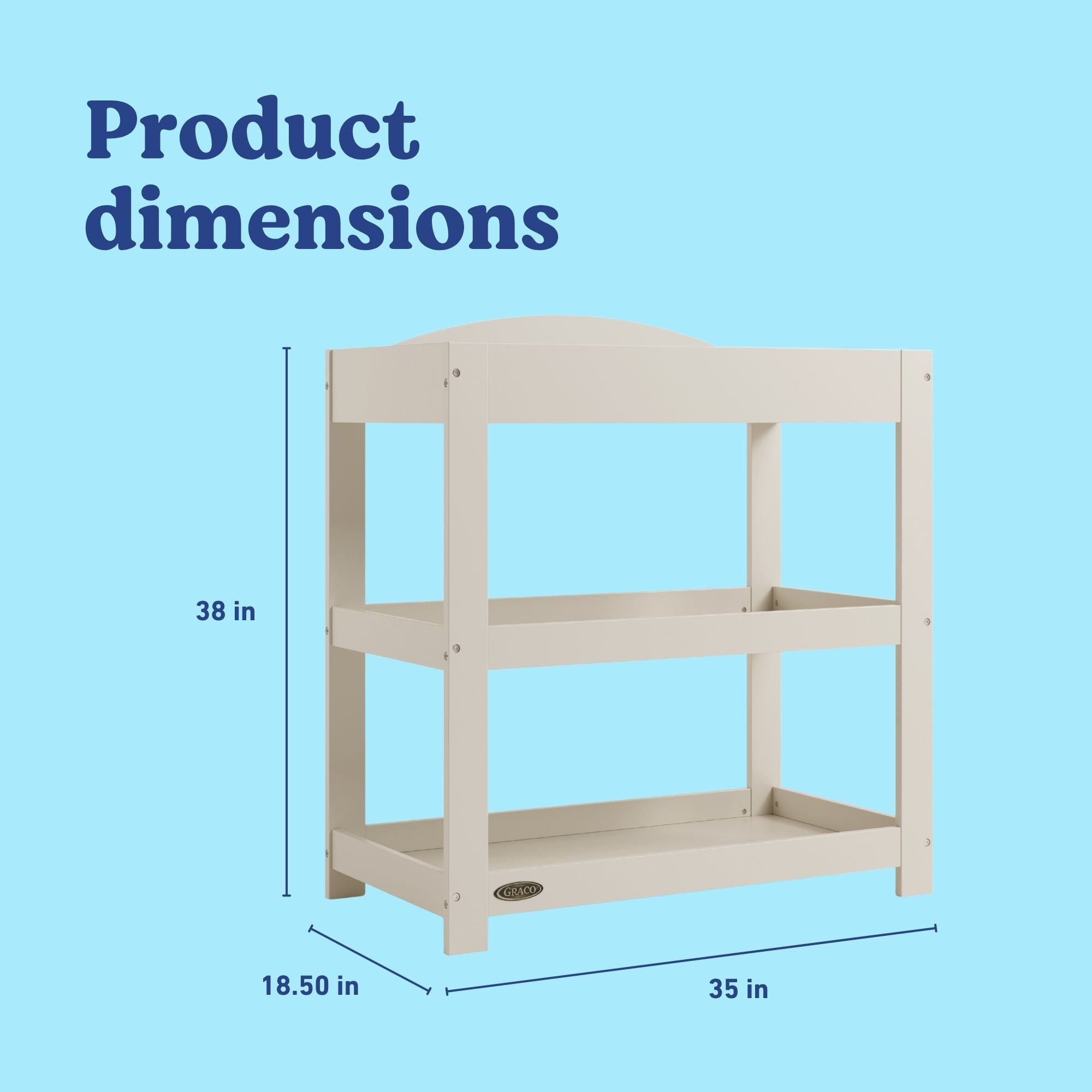 Graco frosted oat customizable changing table dimensions callout