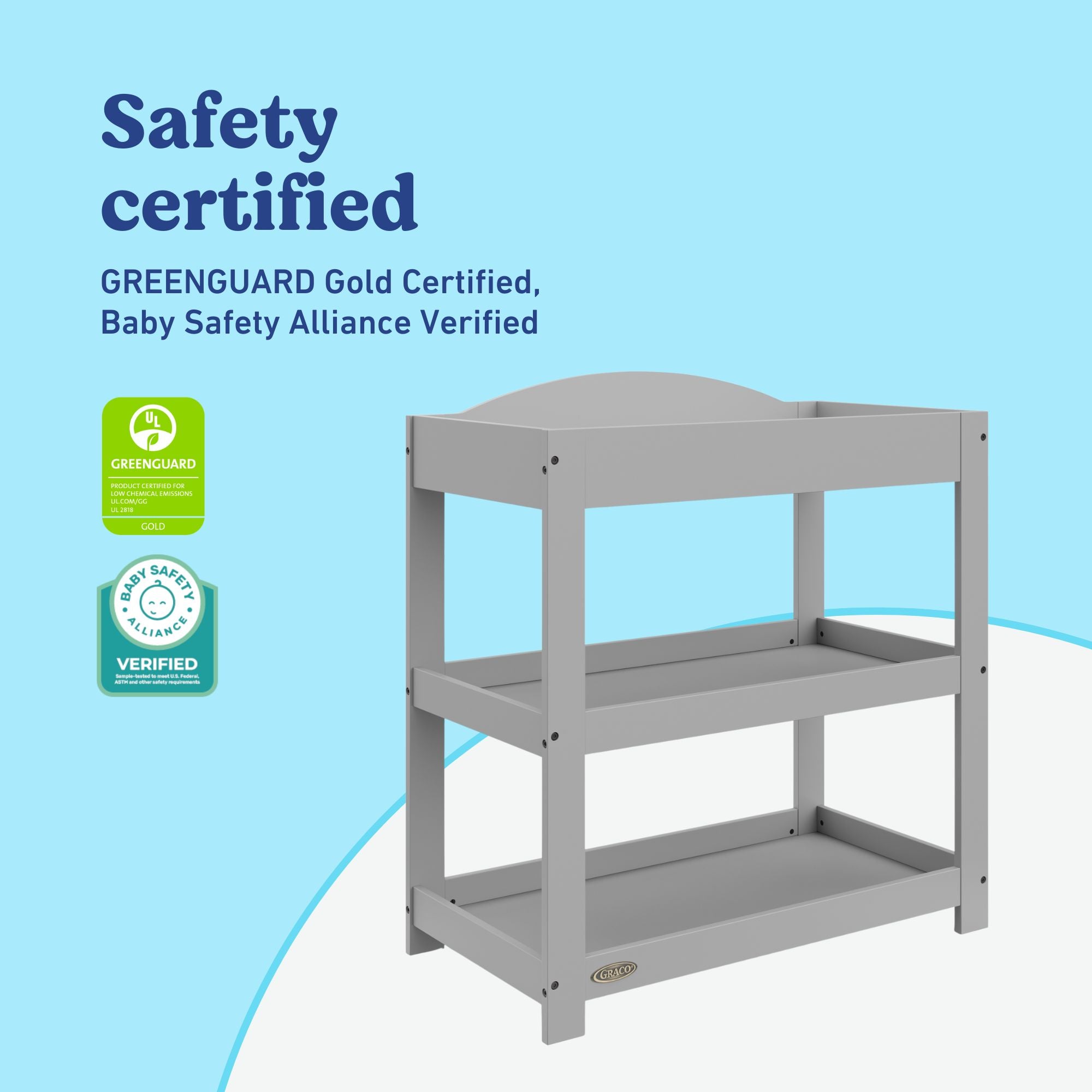 Graco pebble gray customizable changing table certifications callout