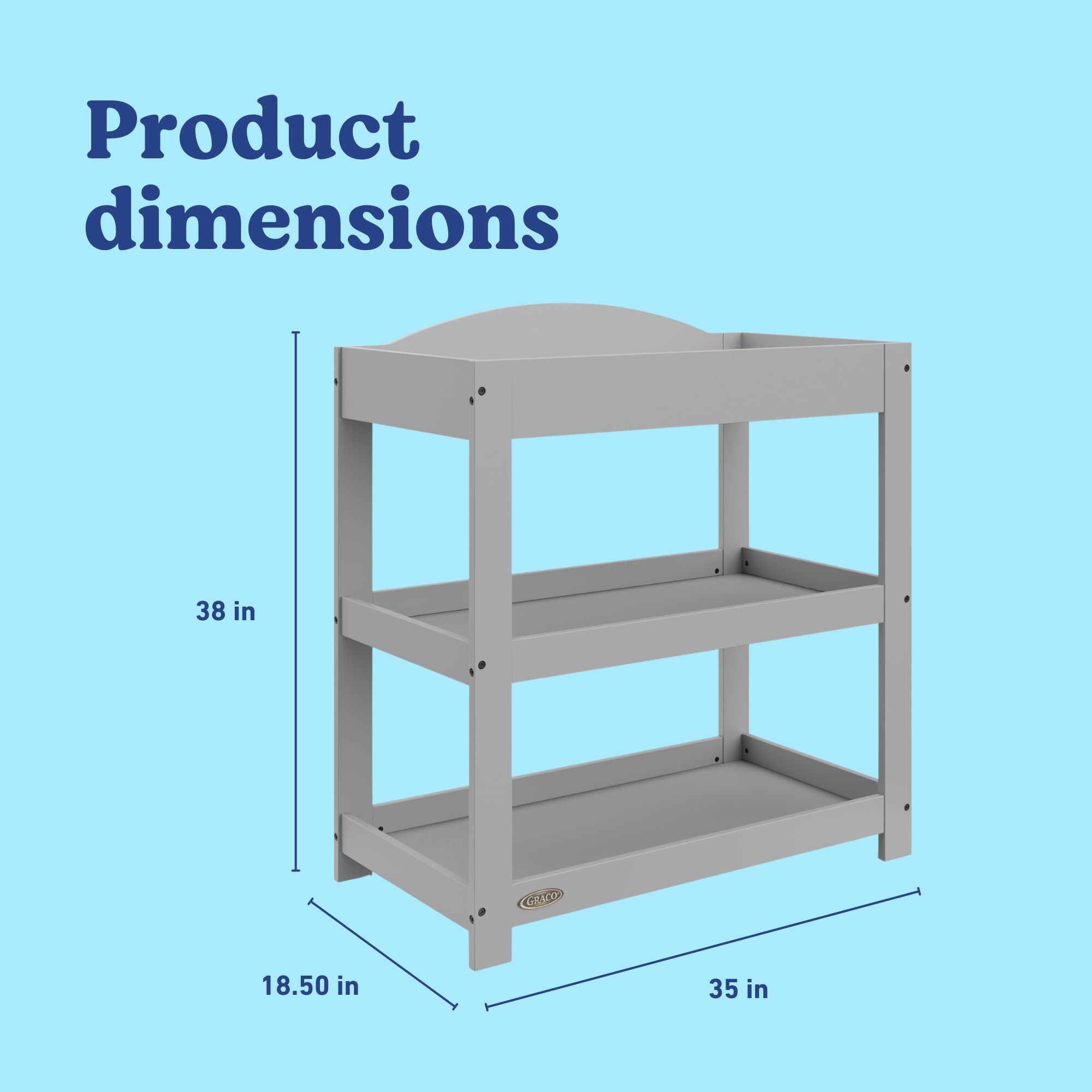 Graco pebble gray customizable changing table dimensions callout