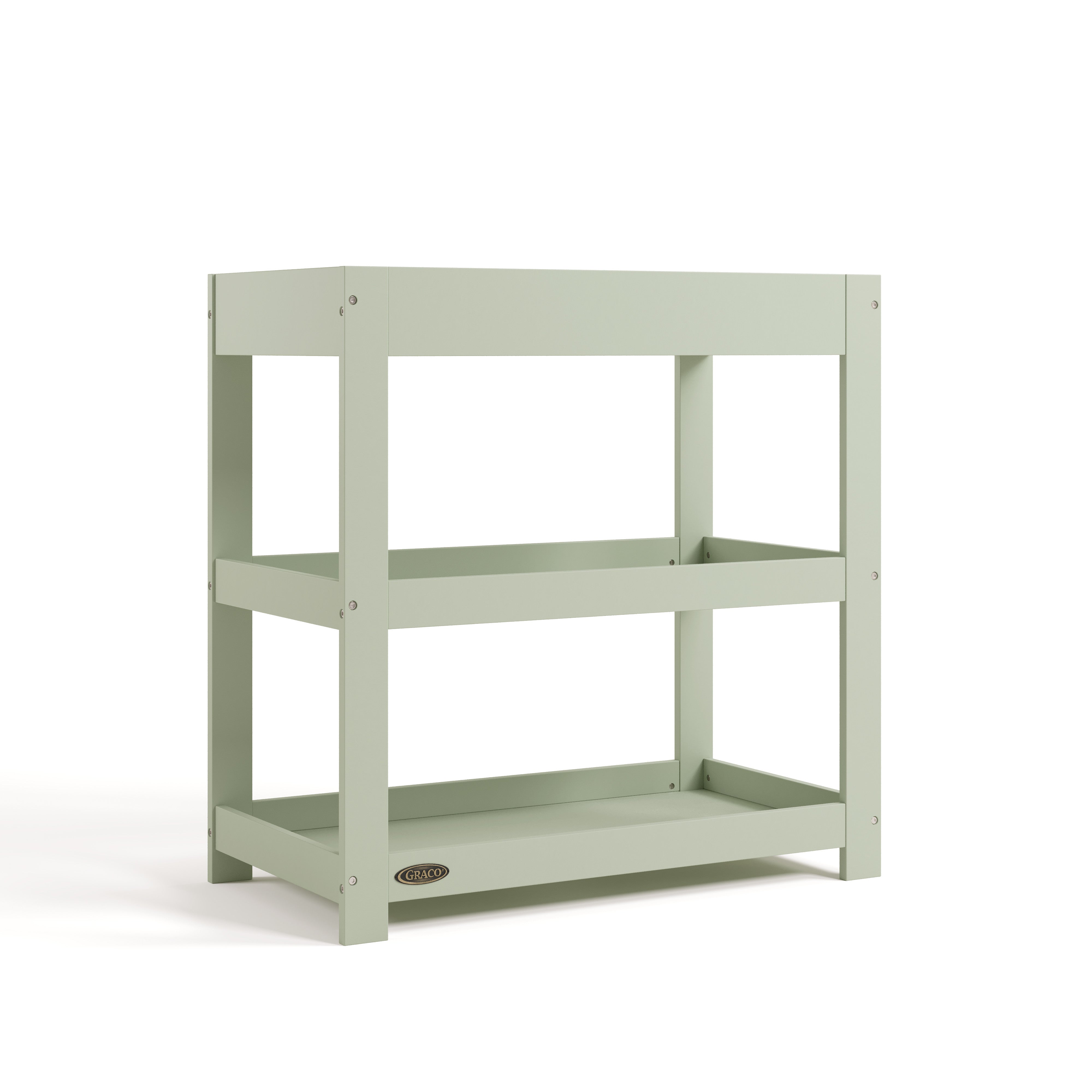Customizable sage changing table without curved headboard angle view 