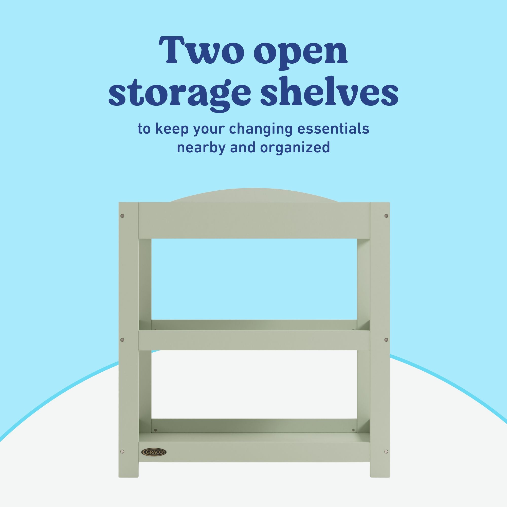 Graco sage customizable changing table open shelves callout