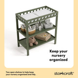 Morningside olive changing table storage callout
